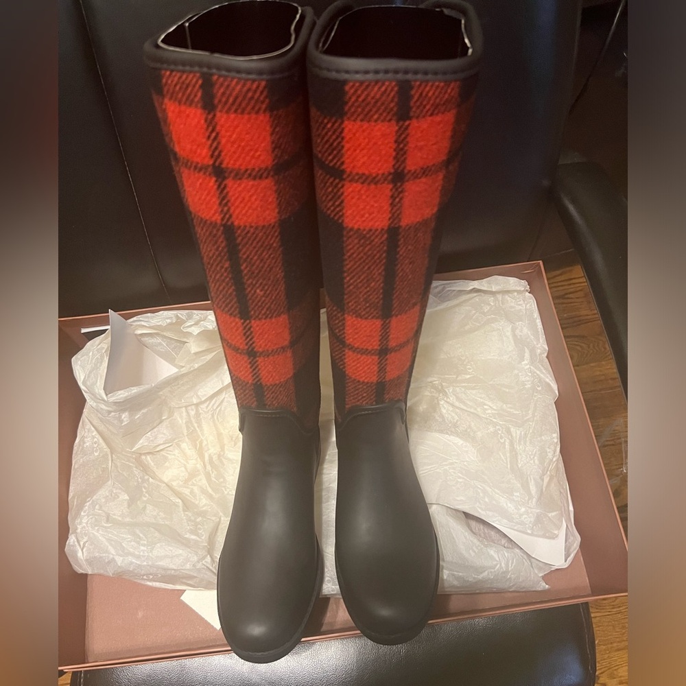 Coach Tristee Plaid Rain Boots W7